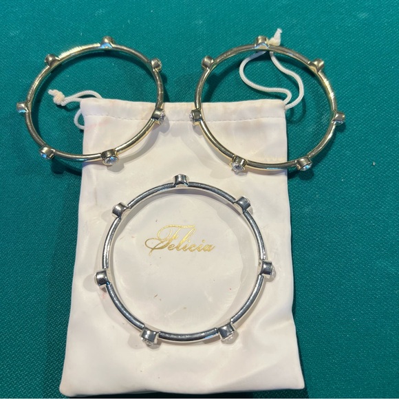 Source Unknown Jewelry - Silver and Gold pull-on Bracelets with clear gemstones, Set of three